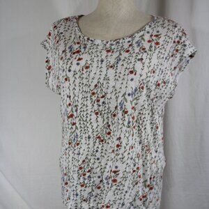 Rachel Zoe Women's Top 100% Linen Floral Button-Back Blouse Large Cottage core